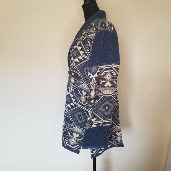 Anu by Natural tapestry jacket blue Aztec design 100% cotton SMALL FLAW - Picture 2 of 11
